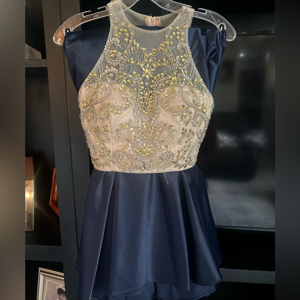 Sequen gold and navy blue top with long skirt